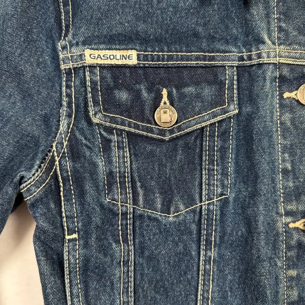Gasoline Youth Medium Denim Jean Jacket Blue Cotton Button Front Y2K